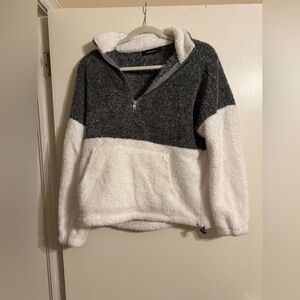 Merokeety Gray and White Sherpa Jacket